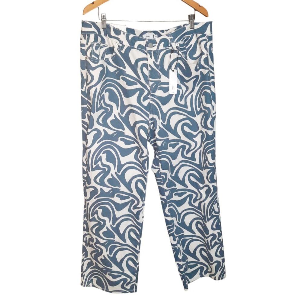 Rue 21 Womens Blue and White Swirl Wide Leg Groovy Skate Jeans Size 2X 18-20 NWT